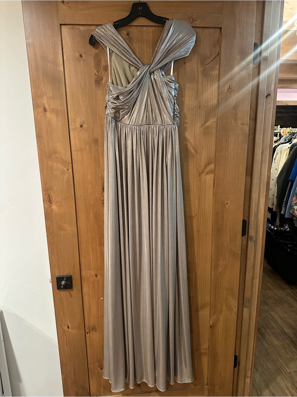 Halston Heritage Sleek Metallic Draped Maxi Gown - Picture 4 of 5